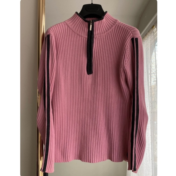 Roots 73 Half Zip Long Sleeved Sweater in Dusty Rose Pink - Racing Stripe - S/M - Picture 2 of 9